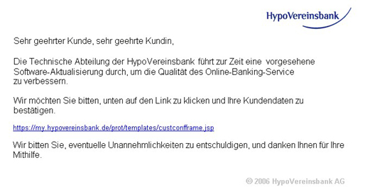 HypoVereinsbank Phishing Email