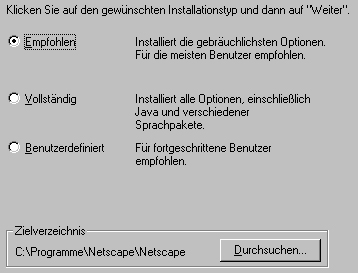 Netscape Installationsdialog